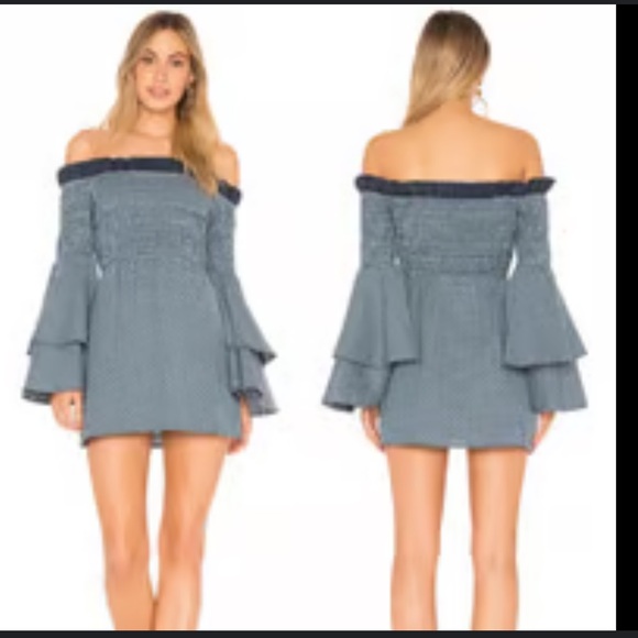 Tularosa Nicki Dress in Sea Off Shoulder Cotton Cottage look dress size small - Picture 2 of 12